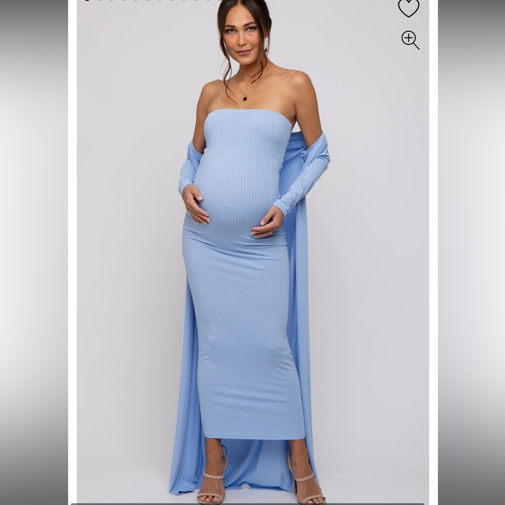 Pink blush light blue maternity dress with cardigan